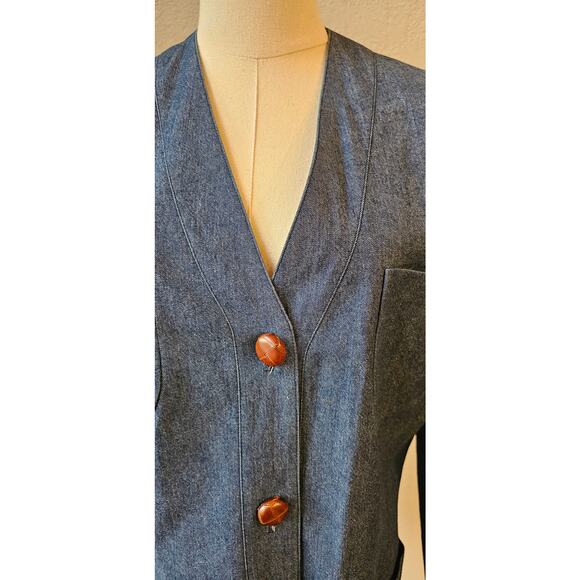 Vintage KORS -Michael Denim Blazer Jacket Leather Buttons Made in Italy Women 10 - Picture 5 of 12